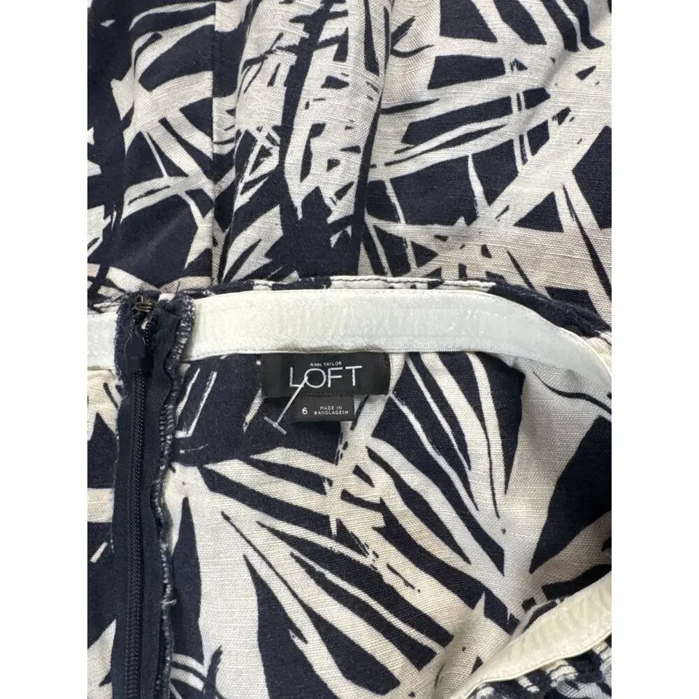 Ann Taylor Loft‎ Strapless Jungle Fever Palm Leaf Jumpsuit Linen Blend Size 6